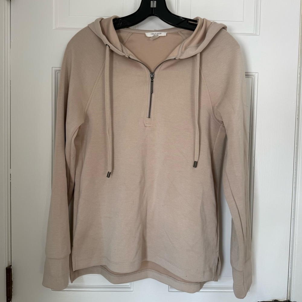 Soft Cable & Gauge Tan Hoodie Sweater w Zipper, Athleisure